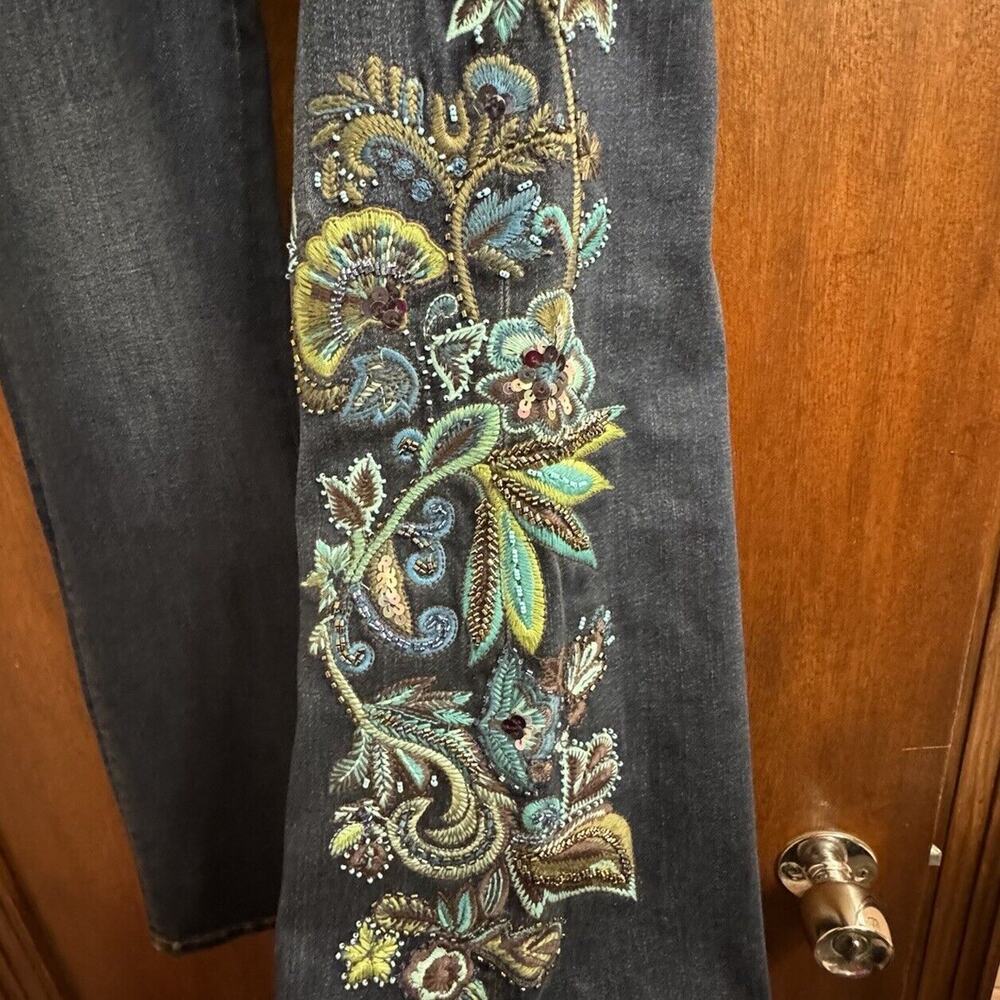Soft Surroundings Women's Boot Cut Jeans - Black with Colorful Embroidery - Picture 2 of 11